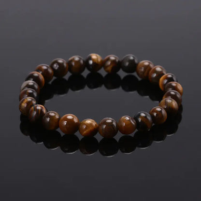 Elastic Beaded Bracelet with Natural Tiger Eye Stones - Mystic Edge