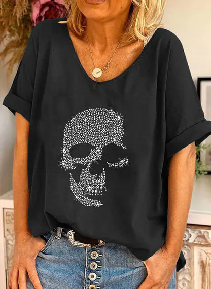 Summer Plus Size Loose V-Neck T-Shirt with Dandelion Print - Mystic Edge