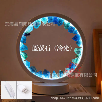 Natural Yellow Purple White Crystal Round USB Night Light
