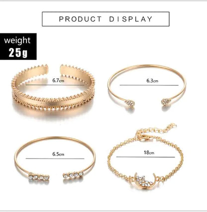 Moon Open Bangle with Diamond Teardrop (4-Piece Set) - Mystic Edge