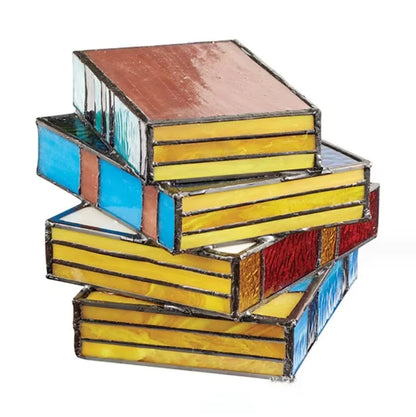 Stained Glass Stacked Books Lamp - Resin Craft Table Light - Mystic Edge