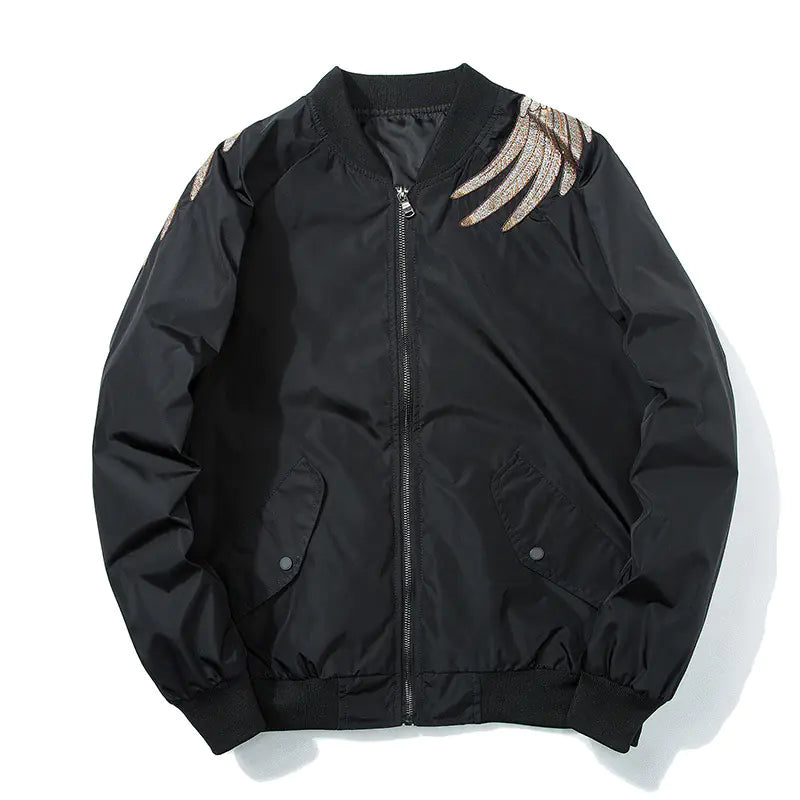 Spring Pilot Bomber Jacket with Bird Embroidery for All - Mystic Edge