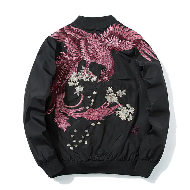 Spring Pilot Bomber Jacket with Bird Embroidery for All - Mystic Edge