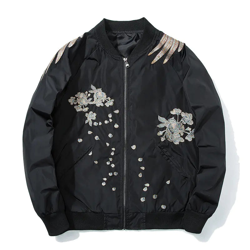 Spring Pilot Bomber Jacket with Bird Embroidery for All - Mystic Edge