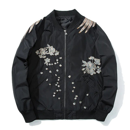 Spring Pilot Bomber Jacket with Bird Embroidery for All - Mystic Edge
