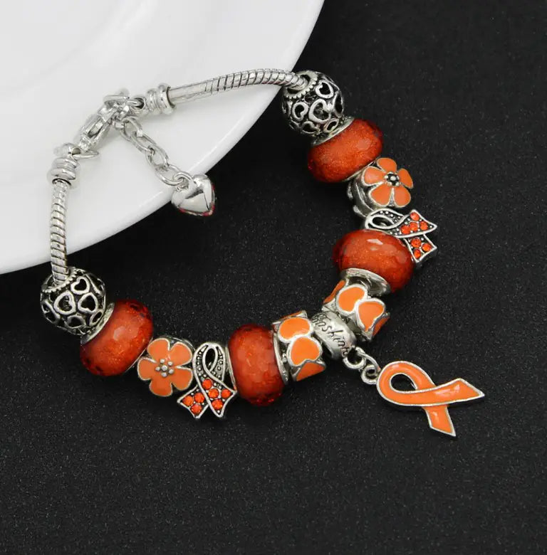 Breast Cancer Awareness Large Hole Bead Bracelet with Pendant Jewelry - Mystic Edge