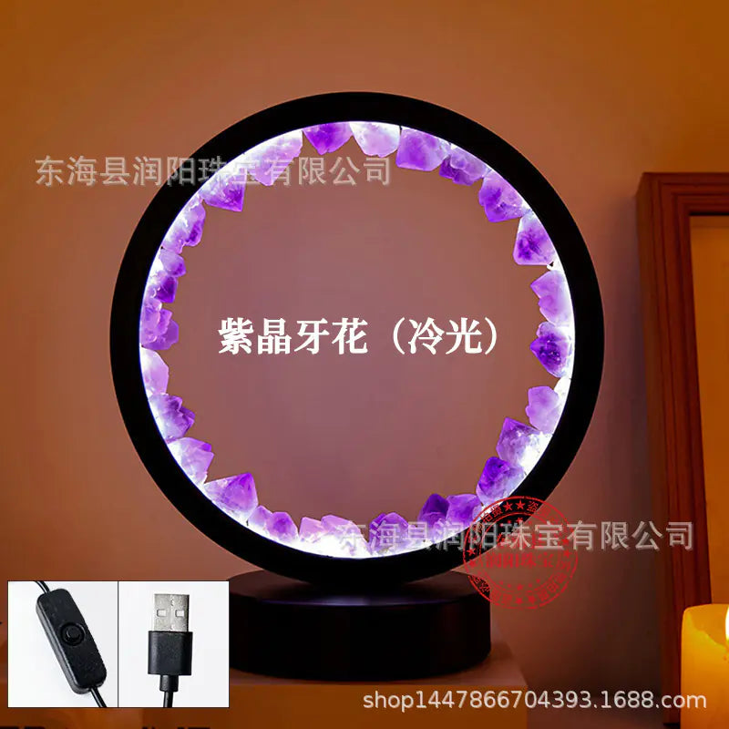 Natural Yellow Purple White Crystal Round USB Night Light