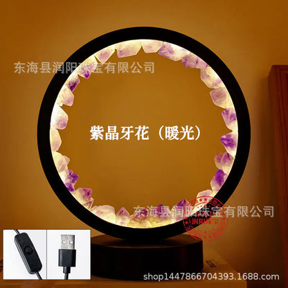 Natural Yellow Purple White Crystal Round USB Night Light
