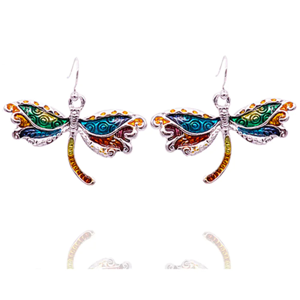 Colorful Dragonfly Earrings and Necklace Set, Stylish Jewelry