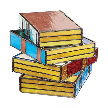 Stained Glass Stacked Books Lamp - Resin Craft Table Light - Mystic Edge