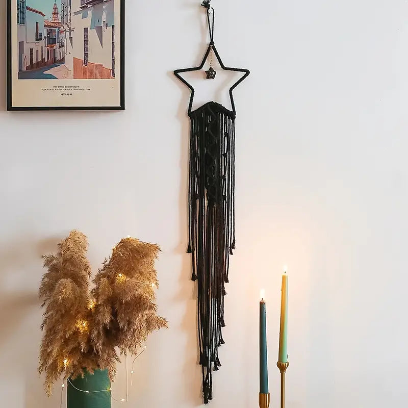 Handmade Black Star Moon Cotton Rope Dream Catcher