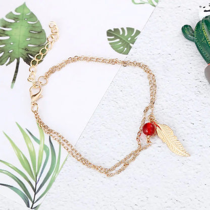 Crystal Bead Feather Anklet - Stylish Summer Accessory - Mystic Edge