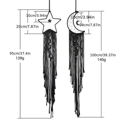 Handmade Black Star Moon Cotton Rope Dream Catcher