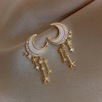 S925 Silver Star and Moon Tassel Earrings (Custom Design) - Mystic Edge