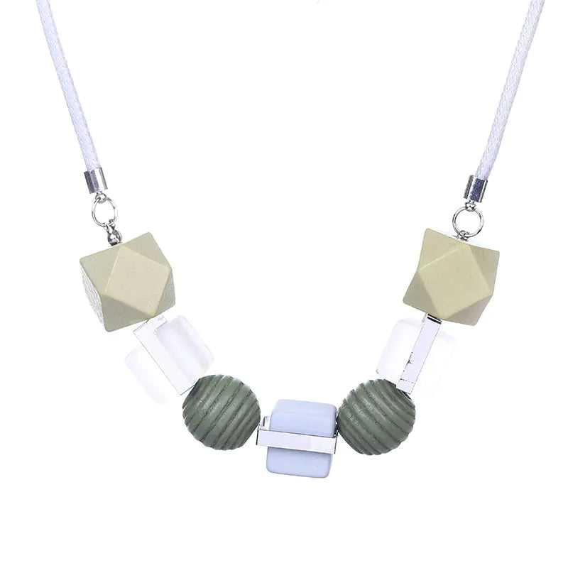 Colorful Wooden Pendant Necklace - Fashion Geometric Jewelry