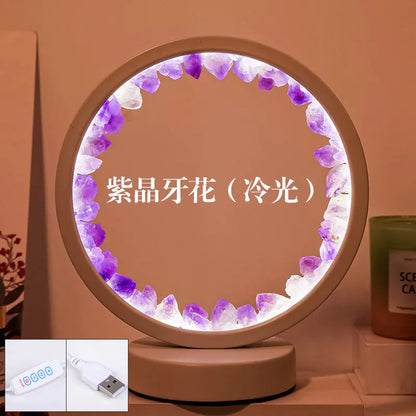 Natural Yellow Purple White Crystal Round USB Night Light