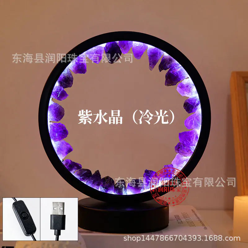 Natural Yellow Purple White Crystal Round USB Night Light