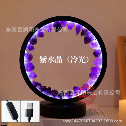 Natural Yellow Purple White Crystal Round USB Night Light
