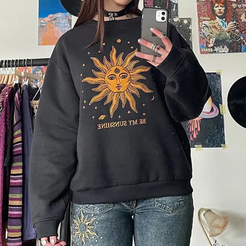 Vintage Embroidery Print Loose Sweater for Women - Mystic Edge