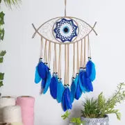 Handmade Dream Catcher with Evil Eye and Feathers
