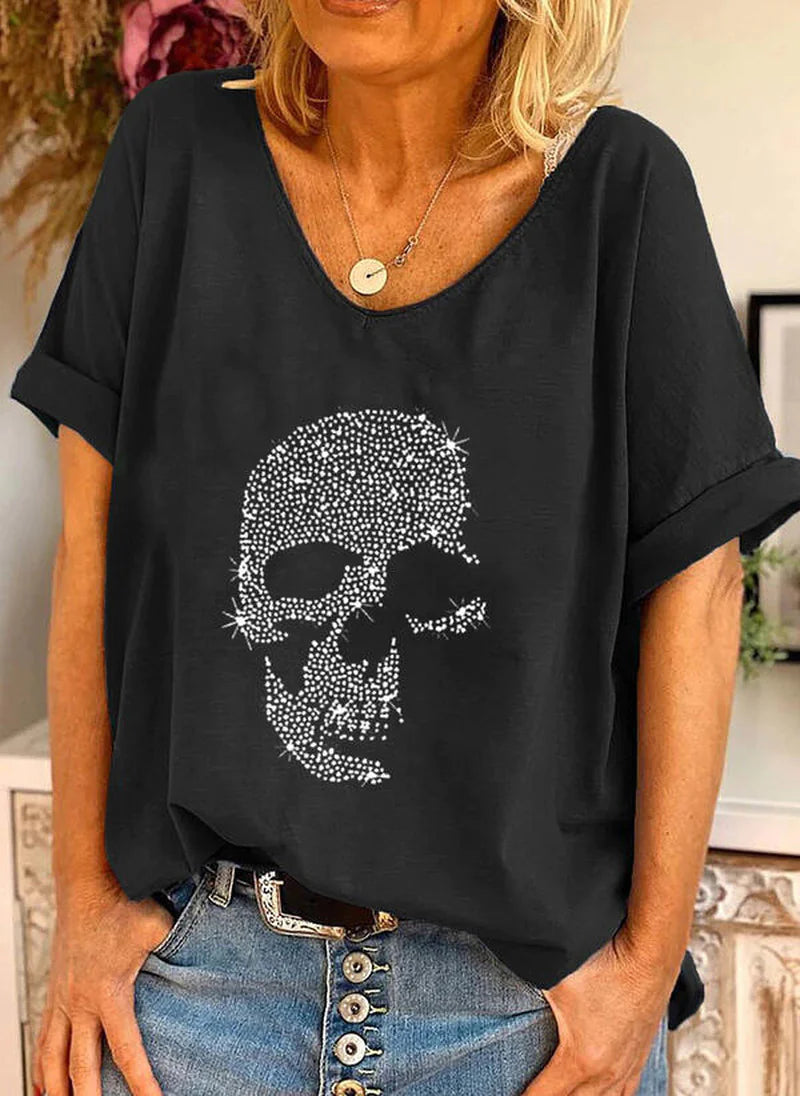 Summer Plus Size Loose V-Neck T-Shirt with Dandelion Print - Mystic Edge