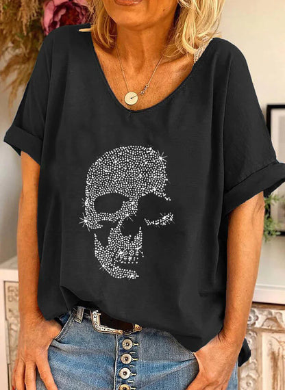 Summer Plus Size Loose V-Neck T-Shirt with Dandelion Print - Mystic Edge