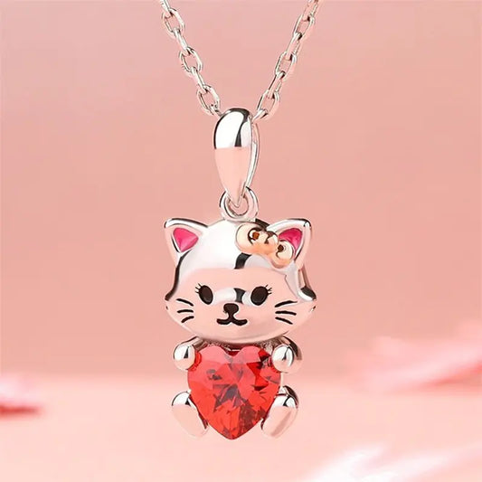 Heart Cat Necklace - Simple Chic Cartoon Sweater Jewelry