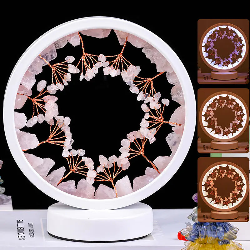 Natural Yellow Purple White Crystal Round USB Night Light