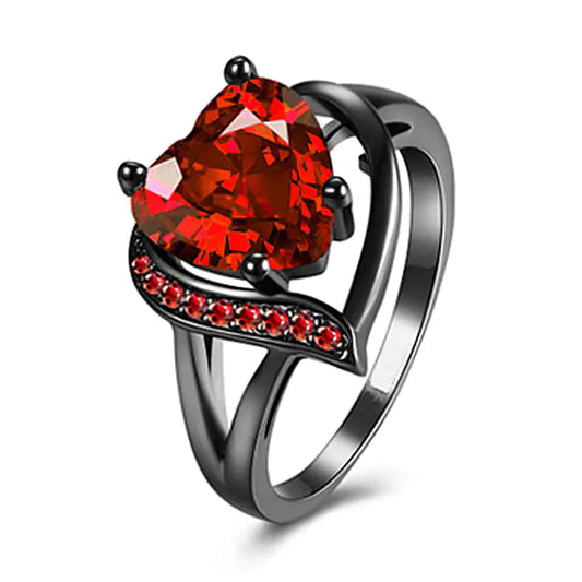 Large Black Gold Plated Heart-Shaped Zircon Ring - Mystic Edge