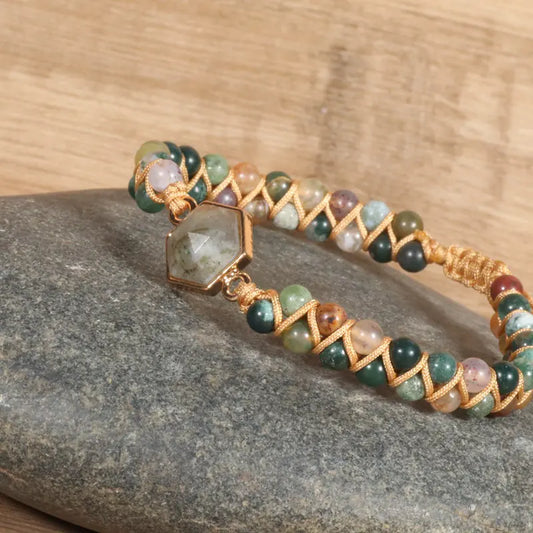 Indian Agate Hexagonal Charm Braided Bracelet - Mystic Edge