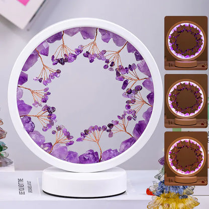 Natural Yellow Purple White Crystal Round USB Night Light