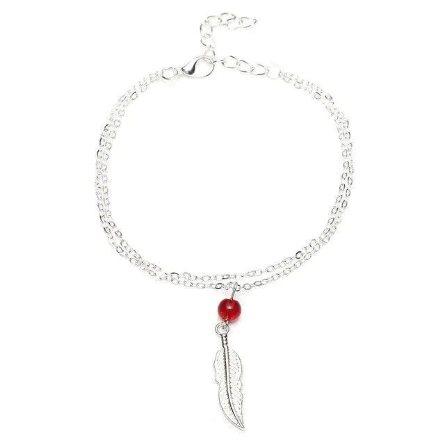 Crystal Bead Feather Anklet - Stylish Summer Accessory - Mystic Edge