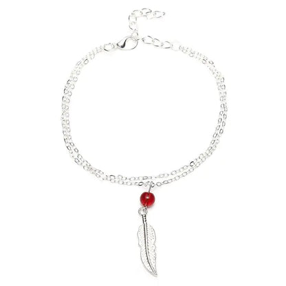 Crystal Bead Feather Anklet - Stylish Summer Accessory - Mystic Edge