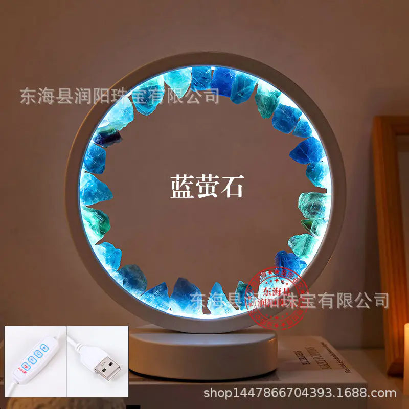 Natural Yellow Purple White Crystal Round USB Night Light