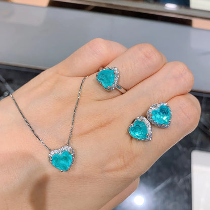 Heart-Shaped Pendant, Earrings, and Ring Jewelry Set
