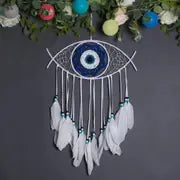 Handmade Dream Catcher with Evil Eye and Feathers