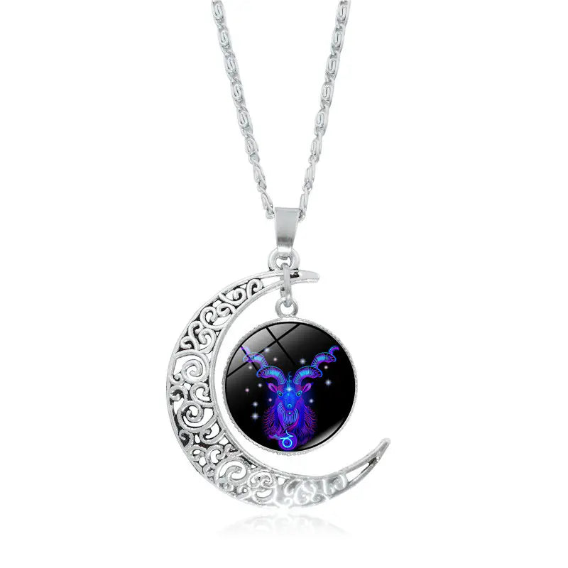 Zodiac Pendant with Half-Moon and Time Gemstone - Mystic Edge