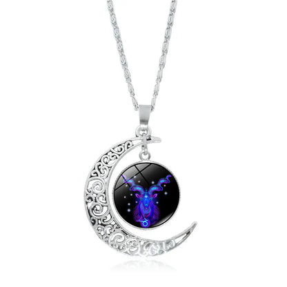 Zodiac Pendant with Half-Moon and Time Gemstone - Mystic Edge