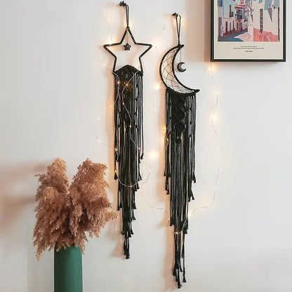 Handmade Black Star Moon Cotton Rope Dream Catcher