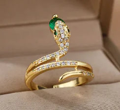 Emerald Snake Design Women's Ring with Zirconia Accents - Mystic Edge