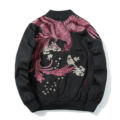 Spring Pilot Bomber Jacket with Bird Embroidery for All - Mystic Edge
