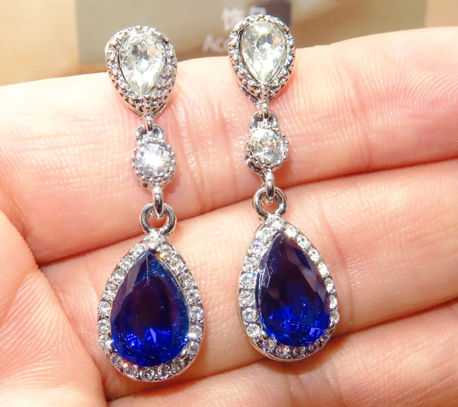 Blue Crystal Drop Earrings for Women - Fashion Jewelry