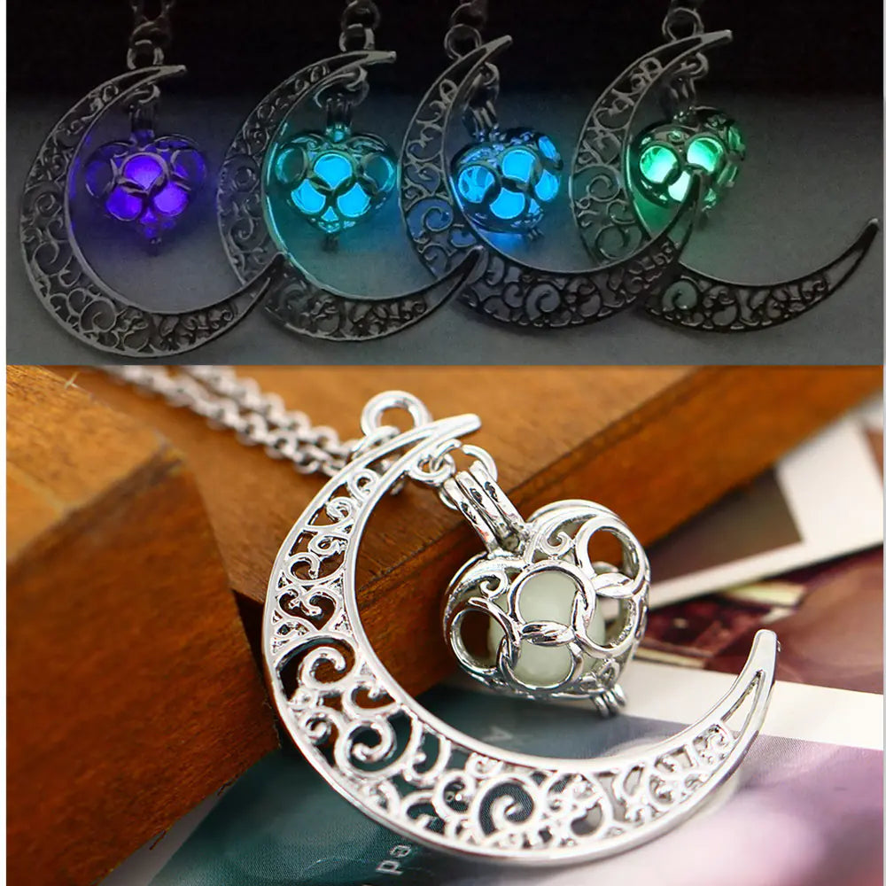 Hollow Moon Heart Shaped Glow Necklace - Mystic Edge