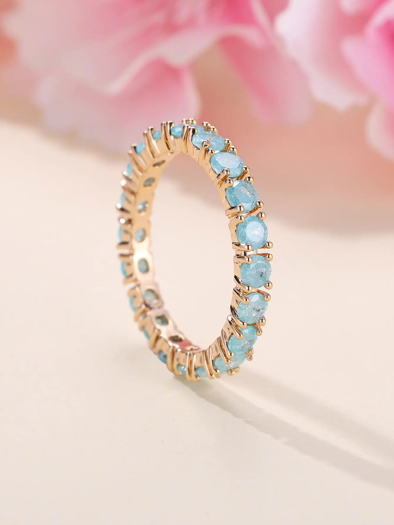 French Retro Champagne Gold Blue Ice Flower Ring - Mystic Edge