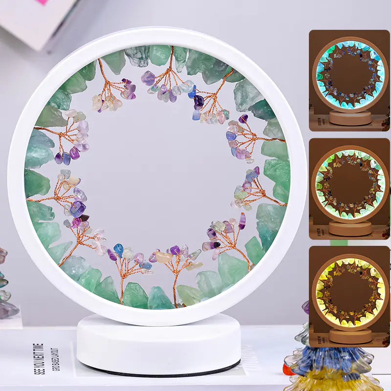 Natural Yellow Purple White Crystal Round USB Night Light