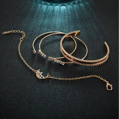Moon Open Bangle with Diamond Teardrop (4-Piece Set) - Mystic Edge