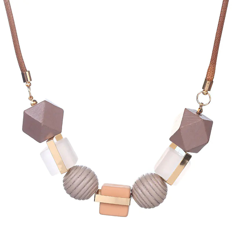 Colorful Wooden Pendant Necklace - Fashion Geometric Jewelry
