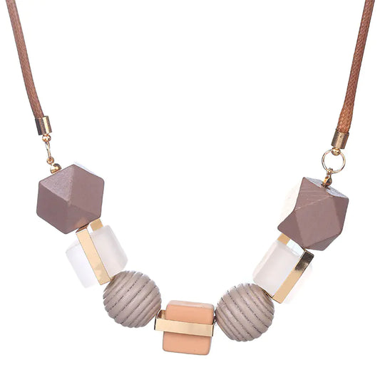 Colorful Wooden Pendant Necklace - Fashion Geometric Jewelry