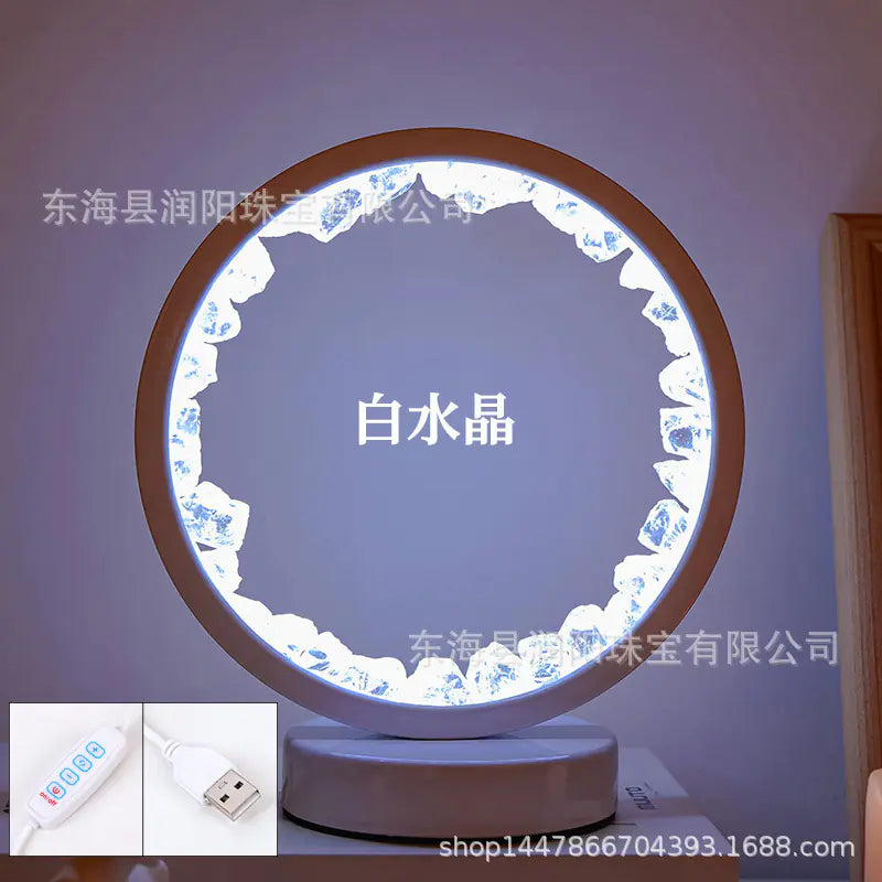 Natural Yellow Purple White Crystal Round USB Night Light