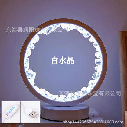 Natural Yellow Purple White Crystal Round USB Night Light